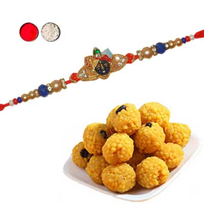 "Zardosi Rakhi - ZR- 5520 A A (Single Rakhi), 500gms of Laddu - Click here to View more details about this Product